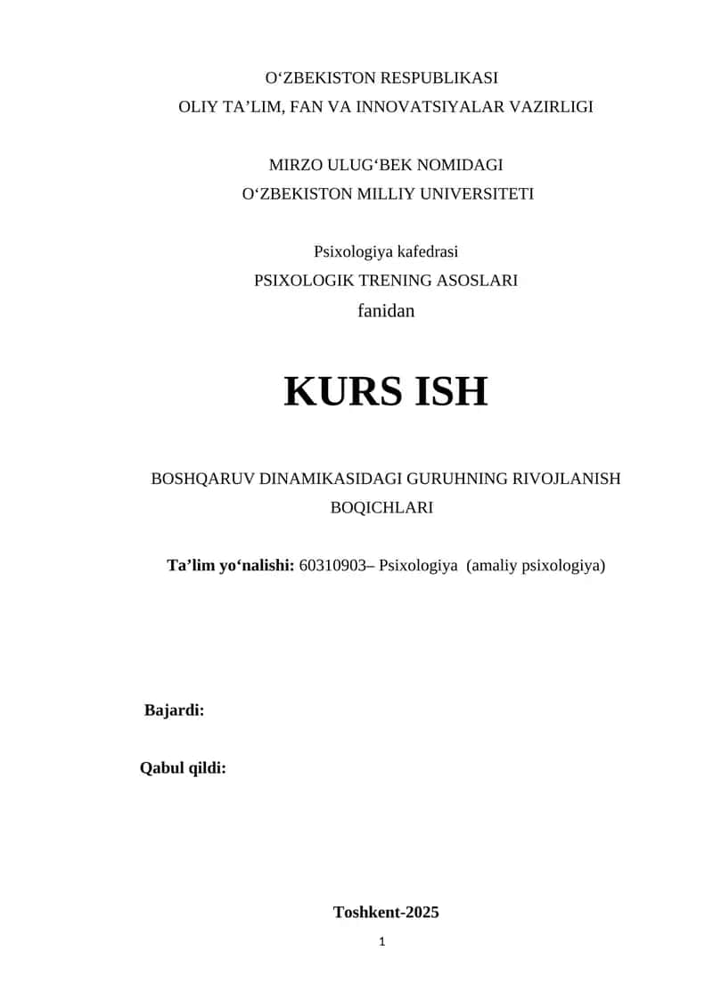 BOSHQARUV DINAMIKASIDAGI GURUHNING RIVOJLANISH BOQICHLARI