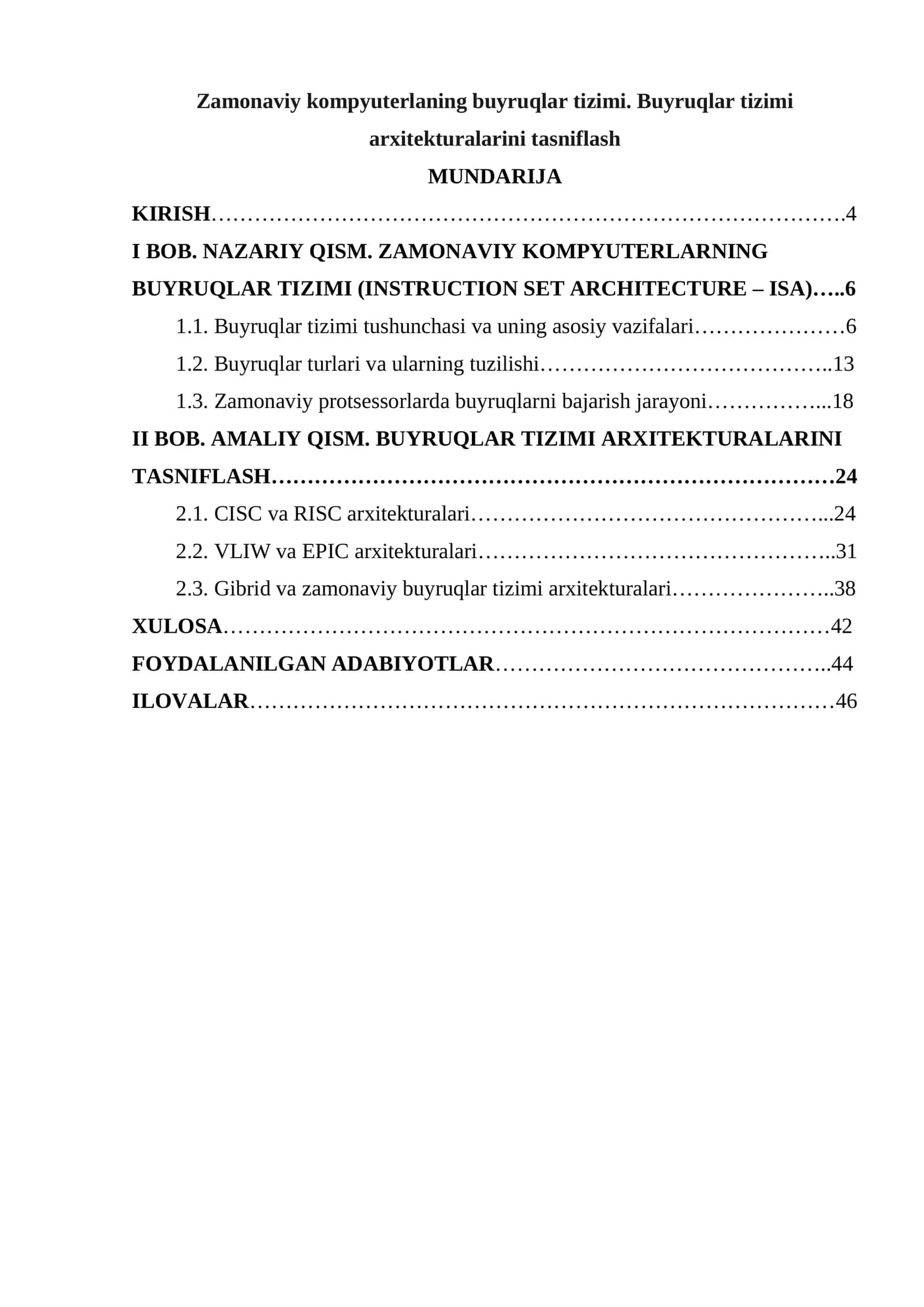 Zamonaviy kompyuterlaning buyruqlar tizimi. Buyruqlar tizimi arxitekturalarini tasniflash