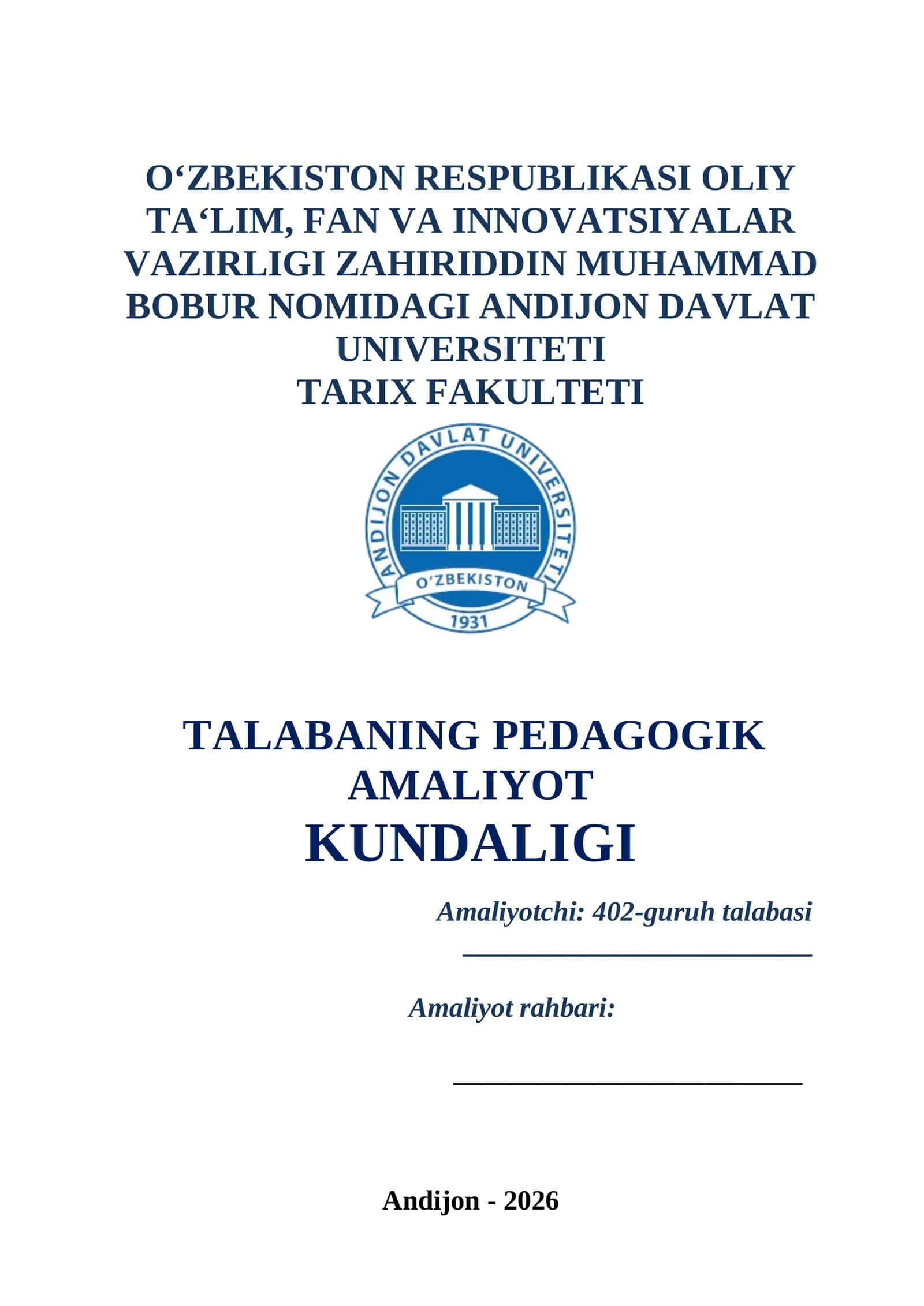 TALABANING PEDAGOGIK AMALIYOT KUNDALIGI