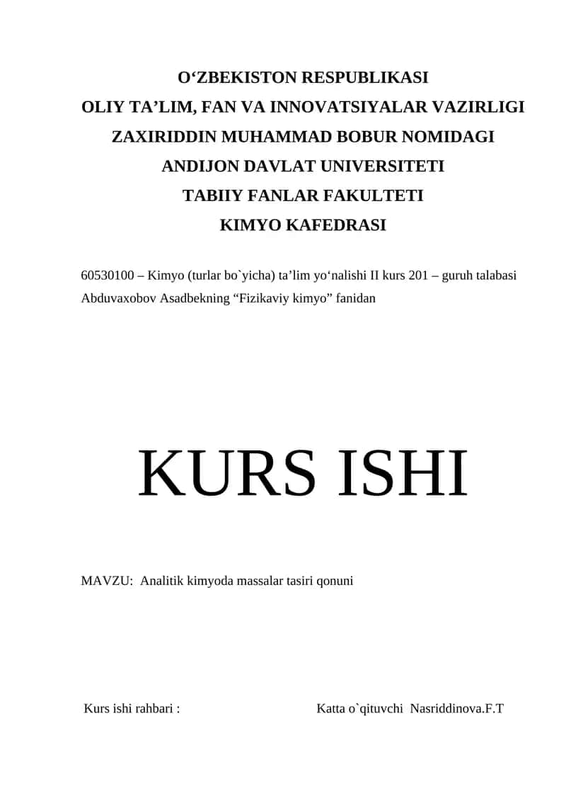 Analitik kimyoda massalar tasiri qonuni