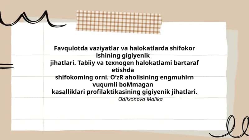 Favqulotda vaziyatlar va halokatlarda shifokor ishining gigiyenik