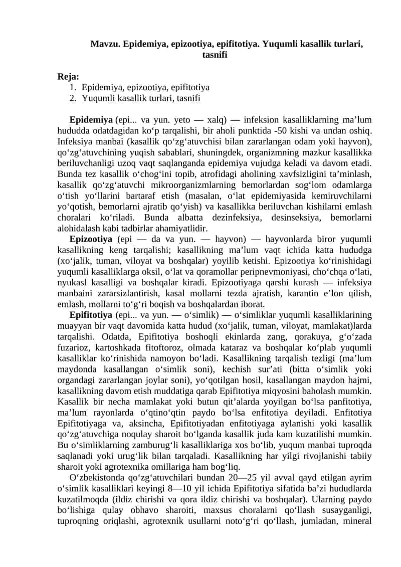 Epidemiya, epizootiya, epifitotiya
