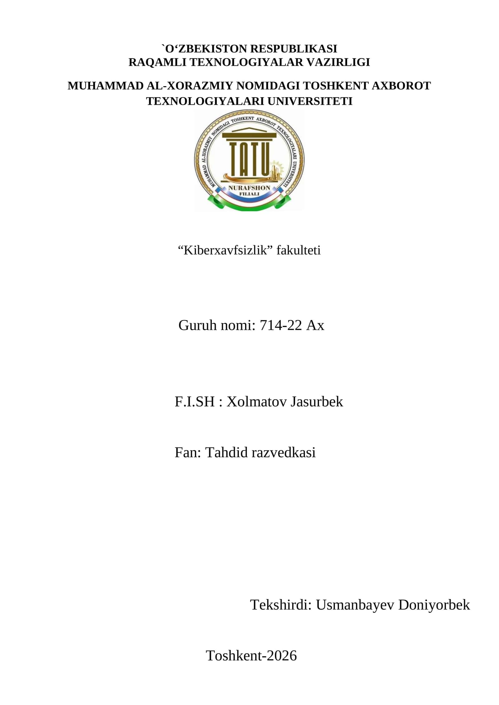 Axborotni ruxsatsiz foydalanishdan himoyalash