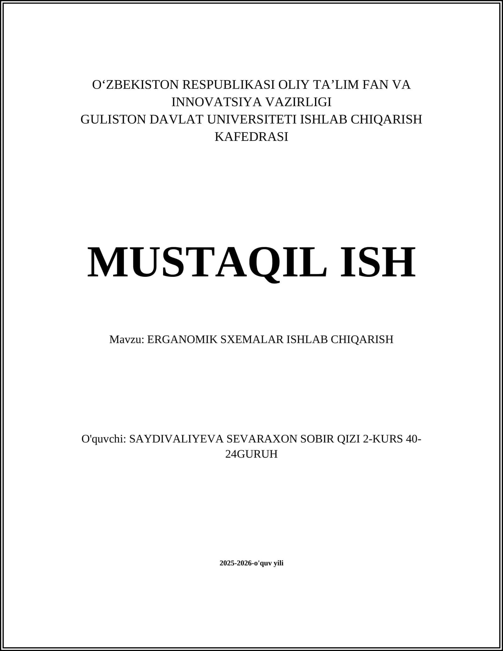 ERGANOMIK SXEMALAR ISHLAB CHIQARISH