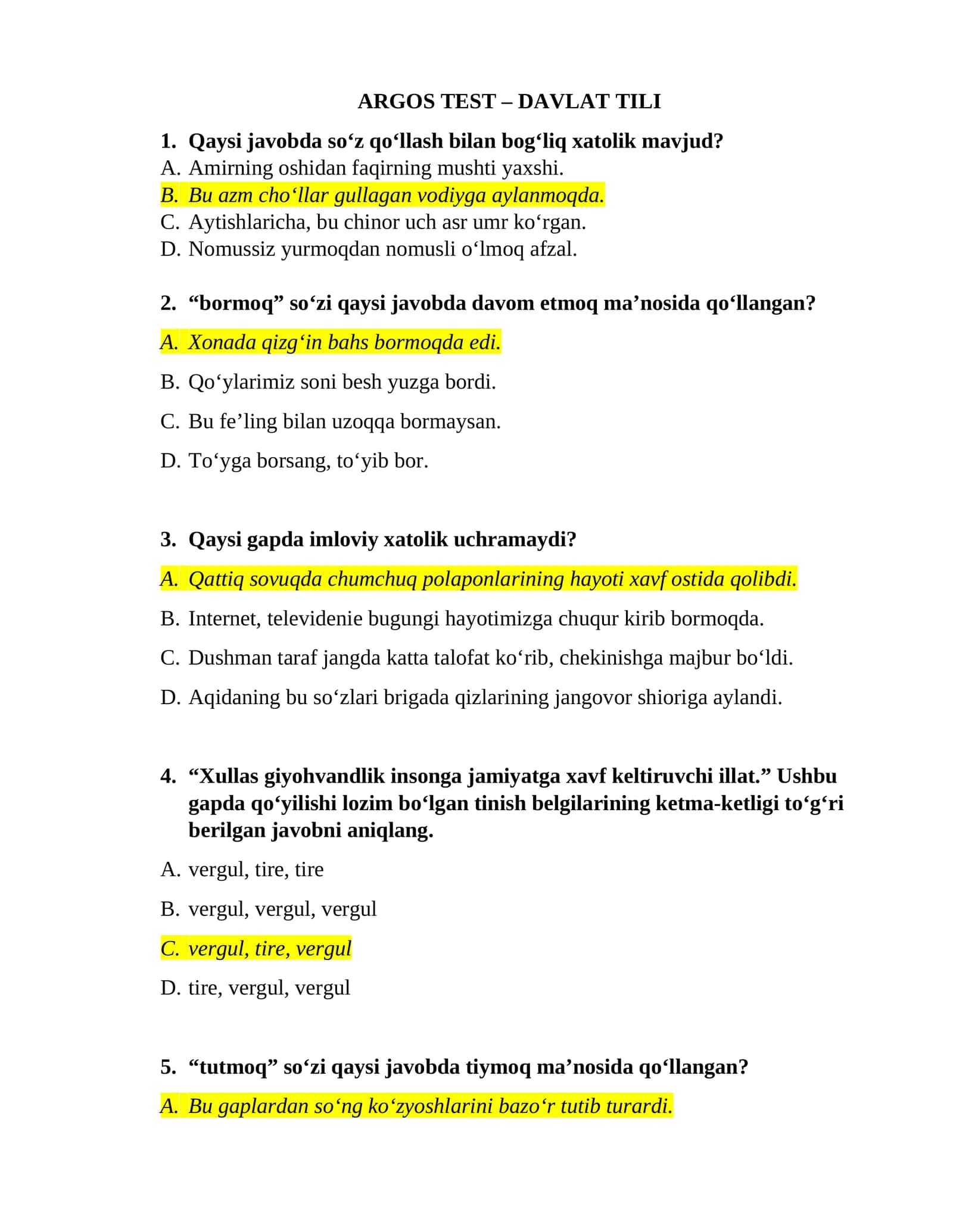 ARGOS TEST – DAVLAT TILI