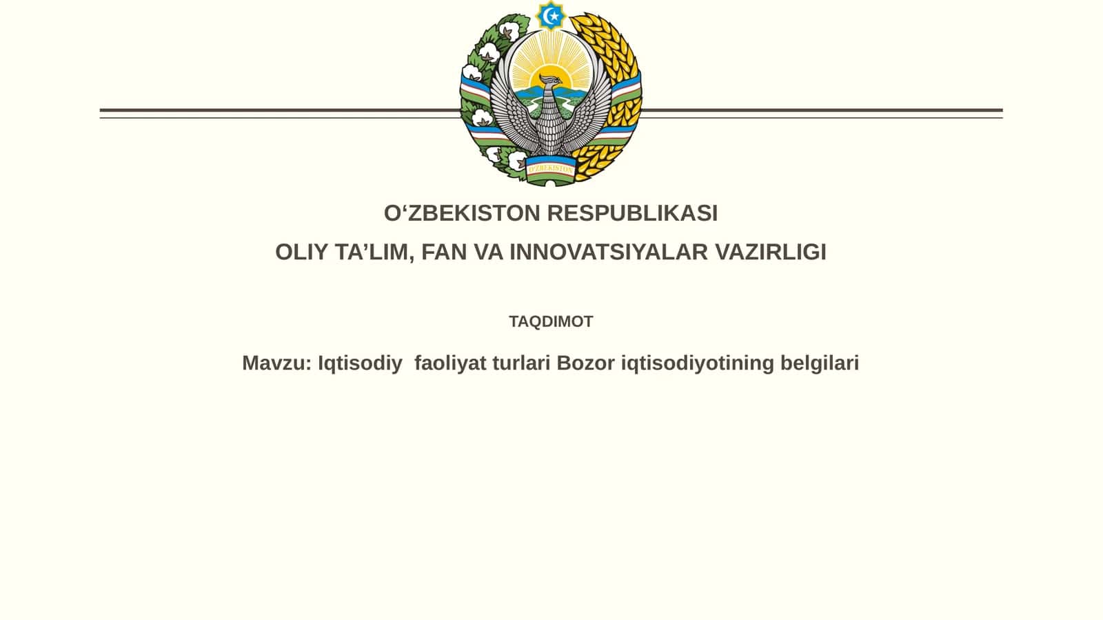 Bozor iqtisodiyotining belgilari