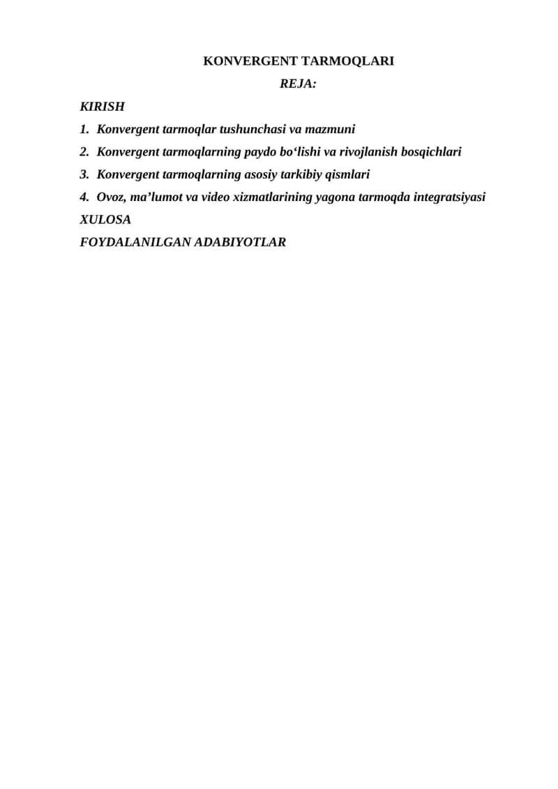 KONVERGENT TARMOQLARI