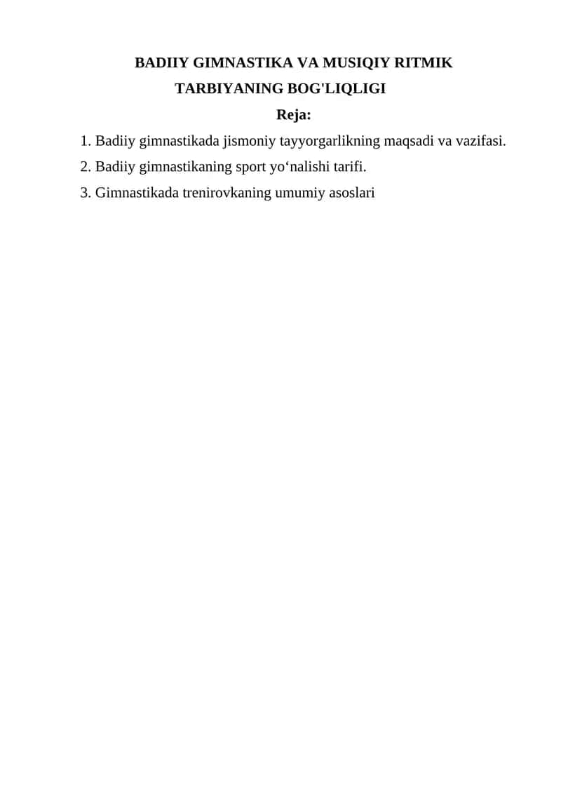 BADIIY GIMNASTIKA VA MUSIQIY RITMIK TARBIYANING BOG'LIQLIGI