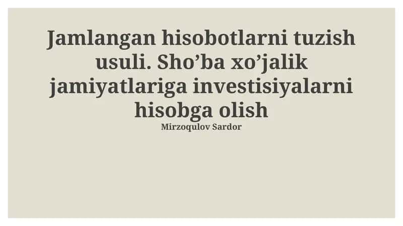 Jamlangan hisobotlarni tuzish usuli