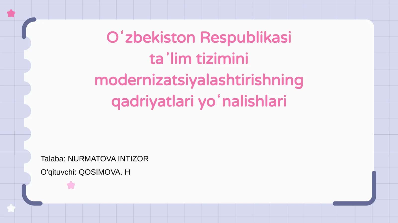 Oʻzbekiston Respublikasi taʼlim tizimini modernizatsiyalashtirishning qadriyatlari yoʻnalishlari
