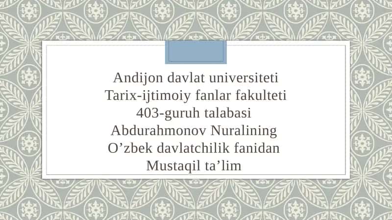 O'zbekistondagi eng qadimgi shaxarlar va ularning davlatchilikdagi o'rni
