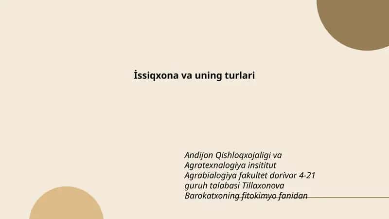 İssiqxona va uning turlari