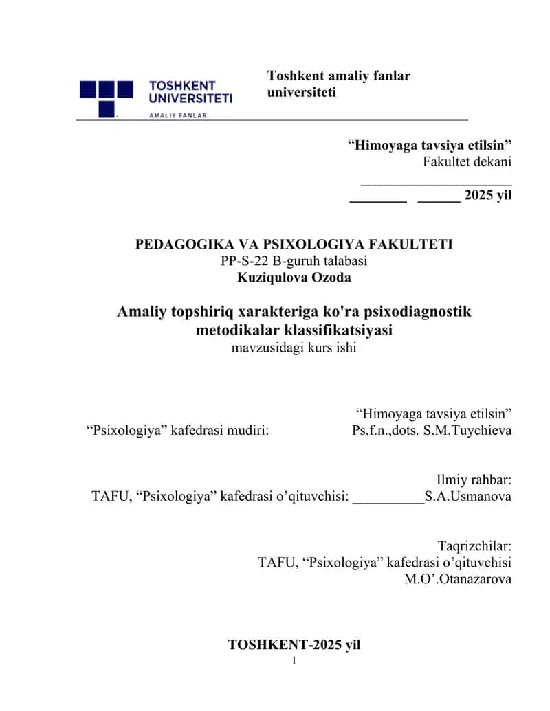 Psixodiagnostik metodikalar klassifikatsiyasi