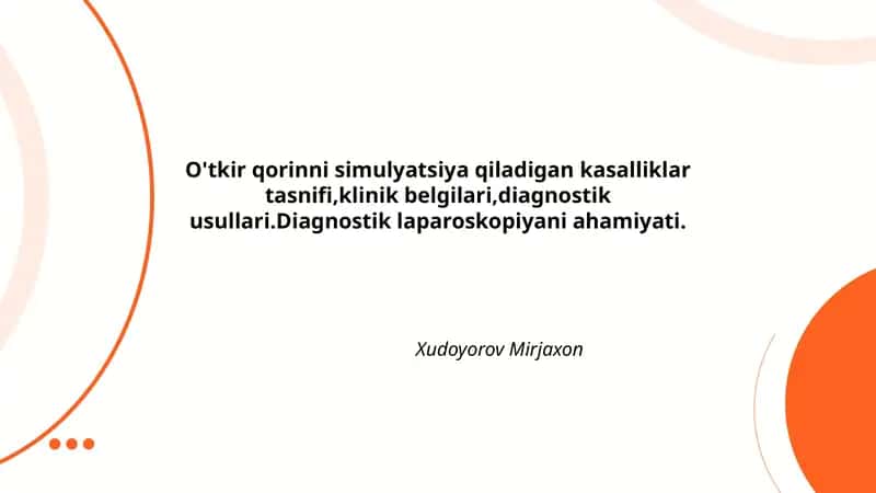 O'tkir qorinni simulyatsiya qiladigan kasalliklar tasnifi