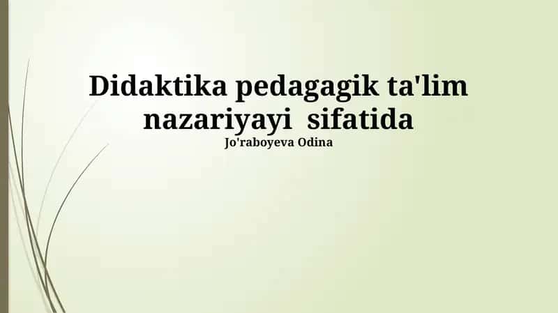 Didaktika pedagagik ta'lim nazariyayi sifatida