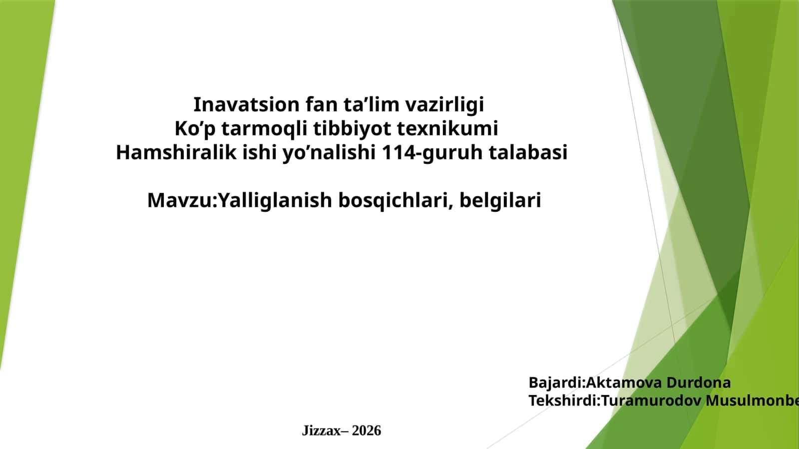 Yalligʻlanish bosqichlari, belgilari