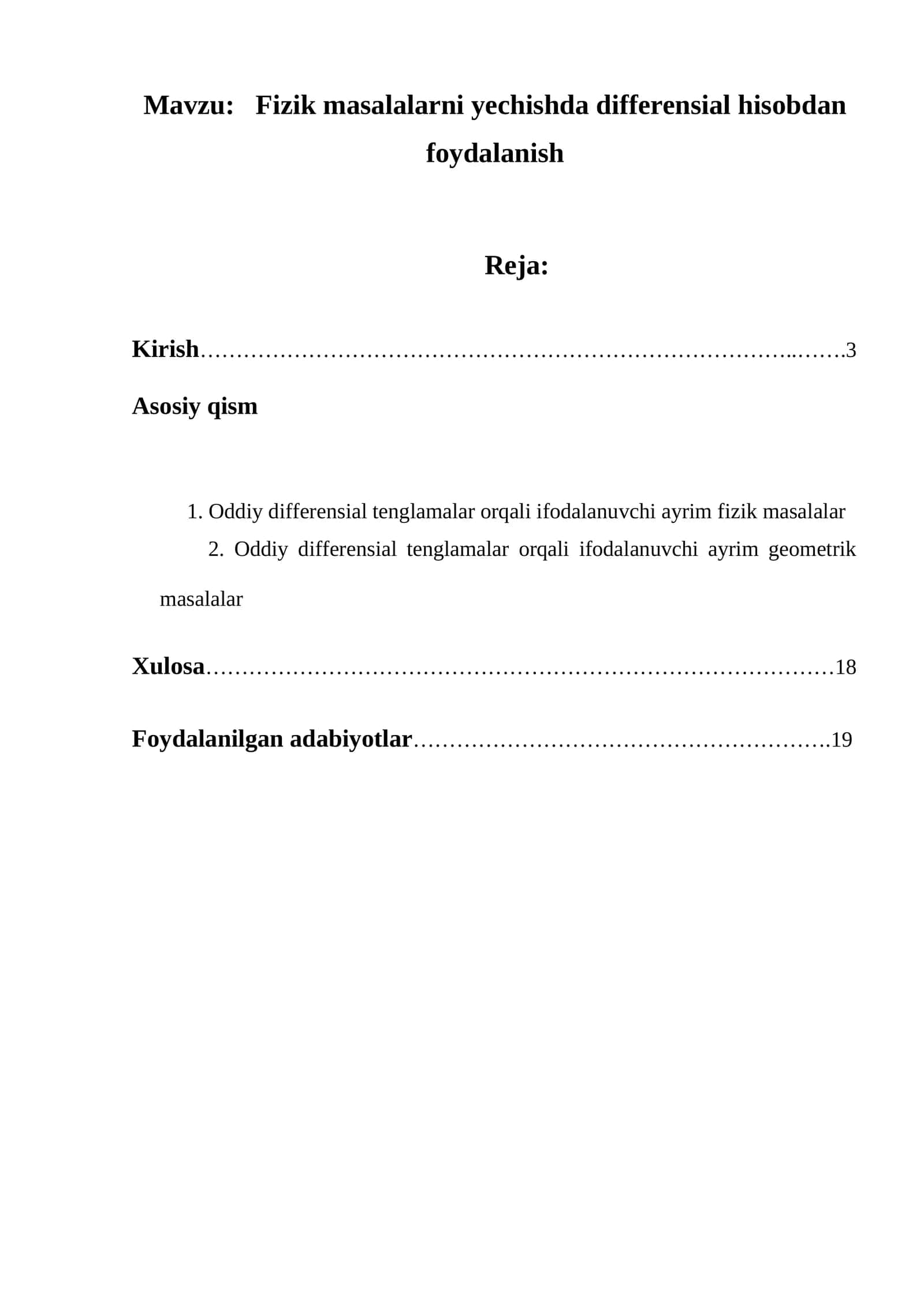 Fizik masalalarni yechishda differensial hisobdan foydalanish