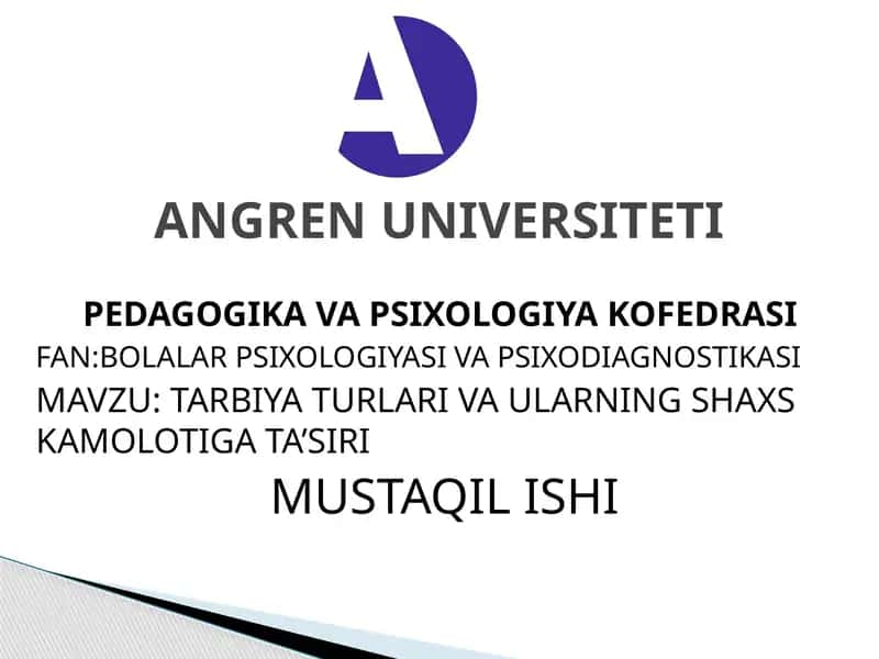 FAN: BOLALAR PSIXOLOGIYASI VA PSIXODIAGNOSTIKASI