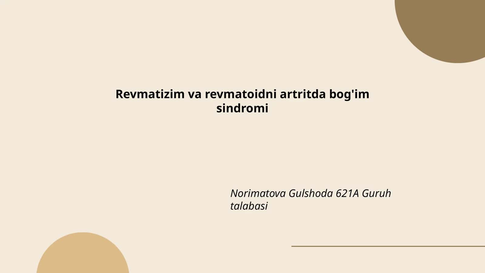 Revmatizm va revmatoid artritda bo'g'im sindromi