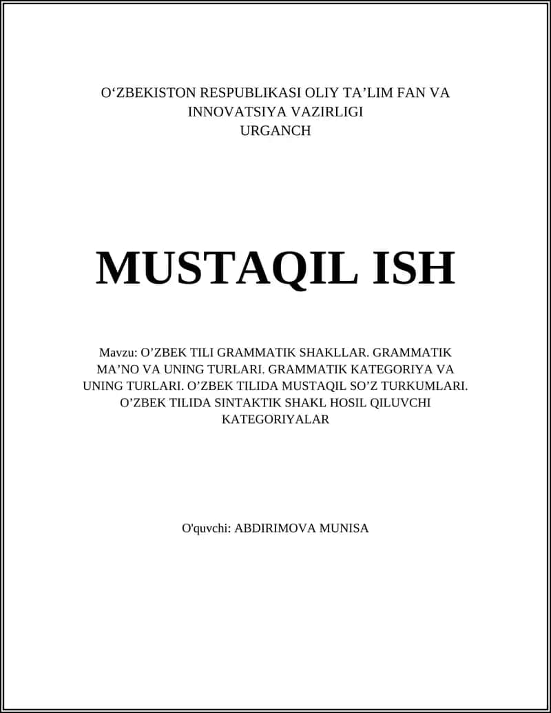 OʼZBEK TILI GRAMMATIK SHAKLLAR
