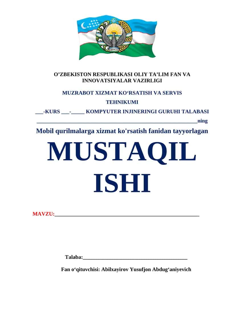 Mustaqil ishlar yuzi
