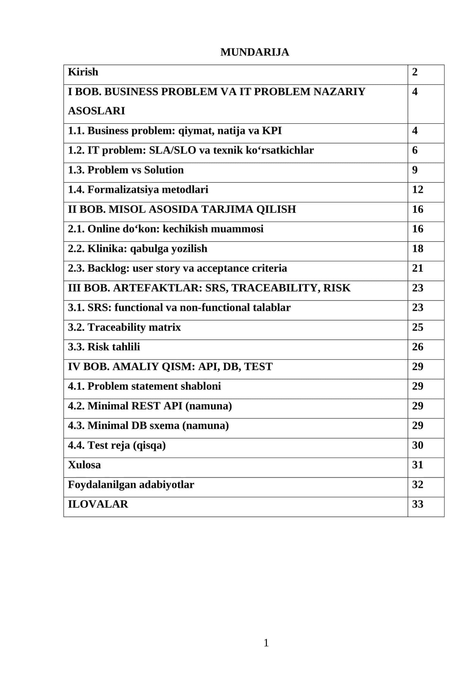 BOB. BUSINESS PROBLEM VA IT PROBLEM NAZARIY ASOSLARI