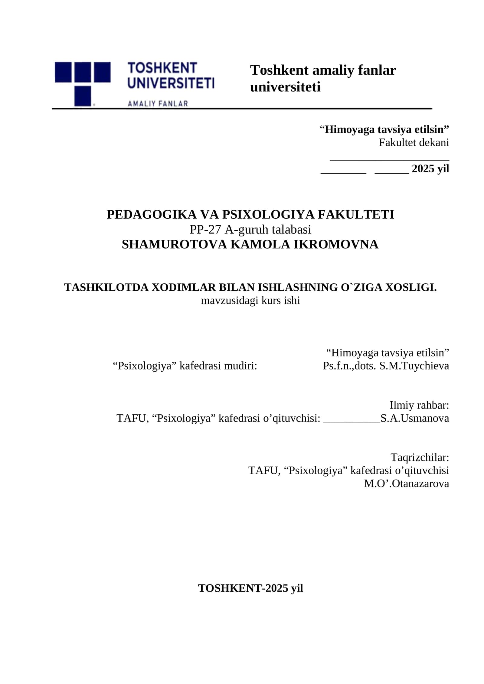Psixologiya kurs ishi