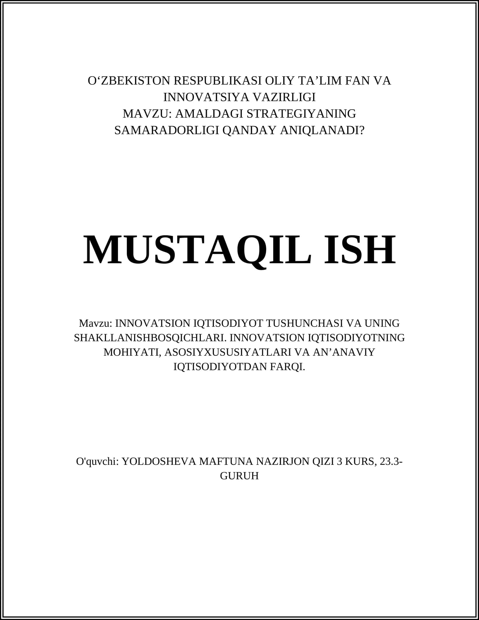 INNOVATSION IQTISODIYOTNING SAMARADORLIGI