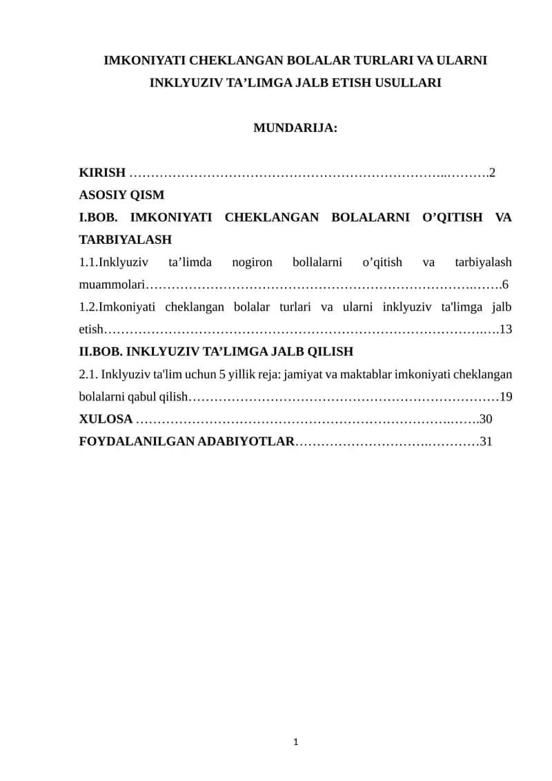 IMKONIYATI CHEKLANGAN BOLALAR TURLARI VA ULARNI INKLYUZIV TAʼLIMGA JALB ETISH USULLARI