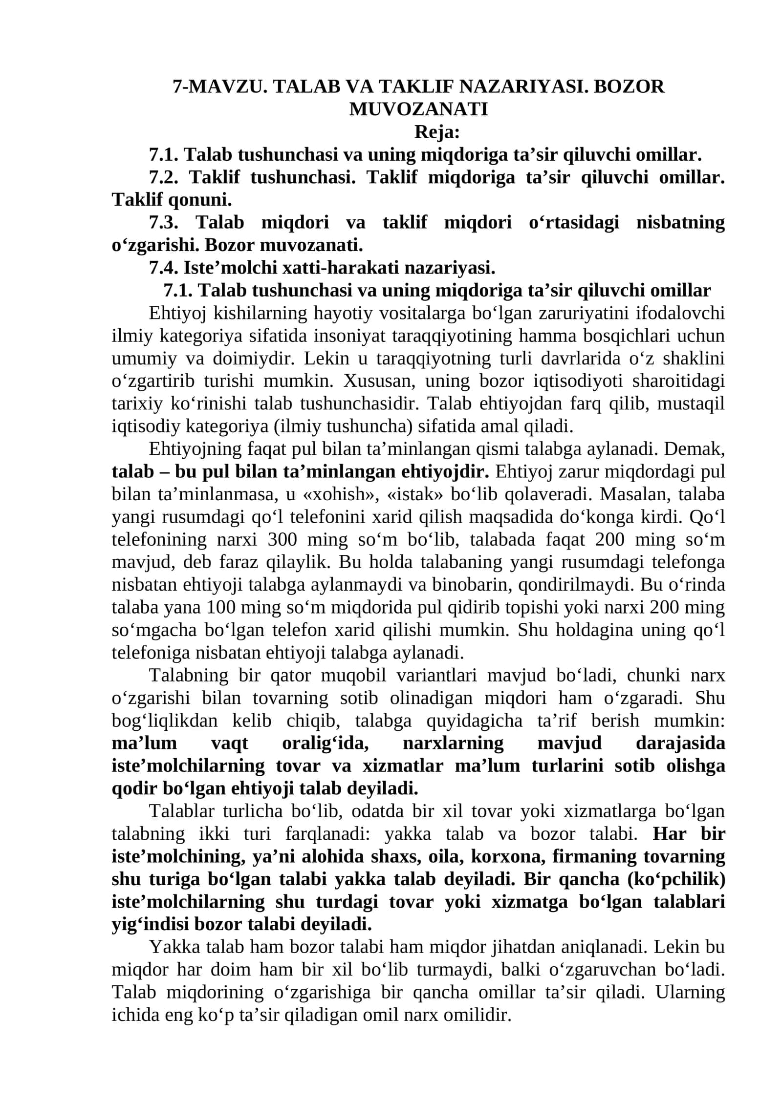 TALAB VA TAKLIF NAZARIYASI