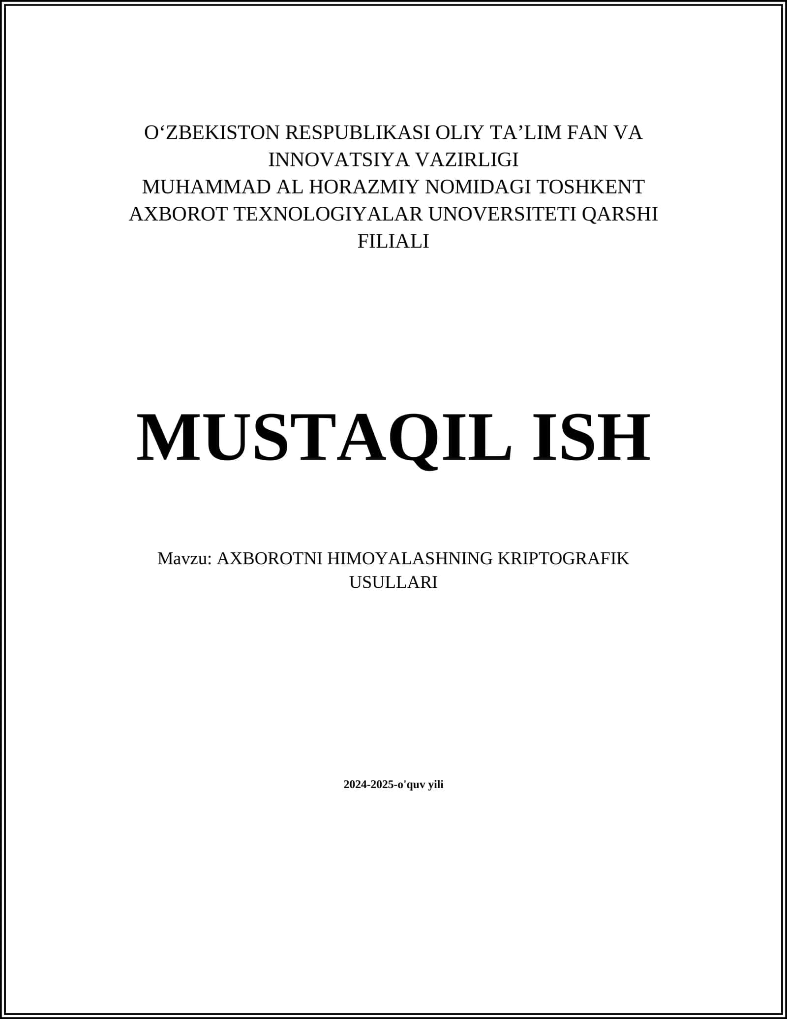 AXBOROTNI HIMOYALASHNING KRIPTOGRAFIK USULLARI