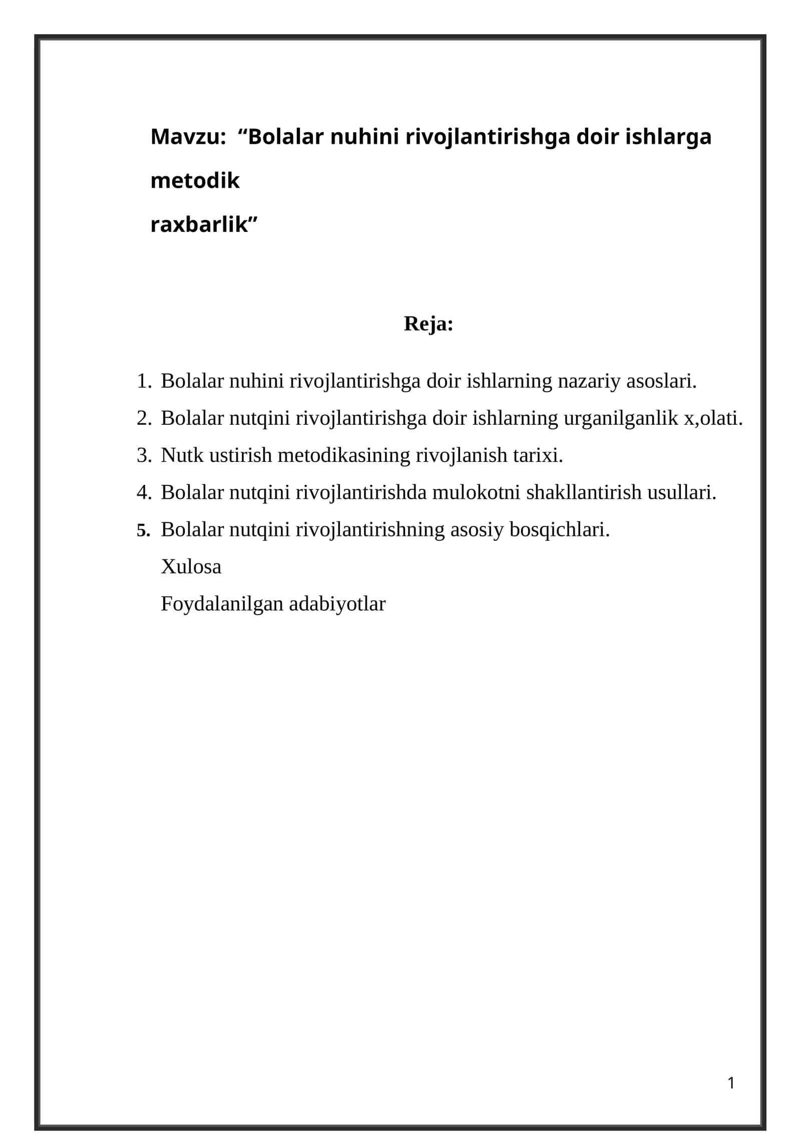 Bolalar nuhini rivojlantirishga doir ishlarga metodik raxbarlik
