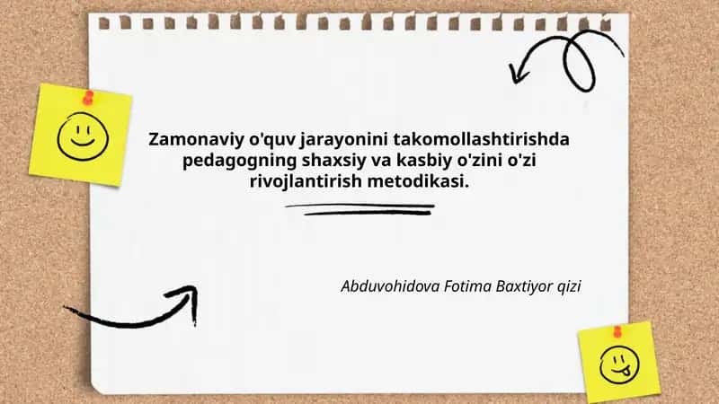 Zamonaviy o'quv jarayonini takomillash-tirishda pedagogning shaxsiy va kasbiy o'zini o'zi rivojlantirish metodikasi