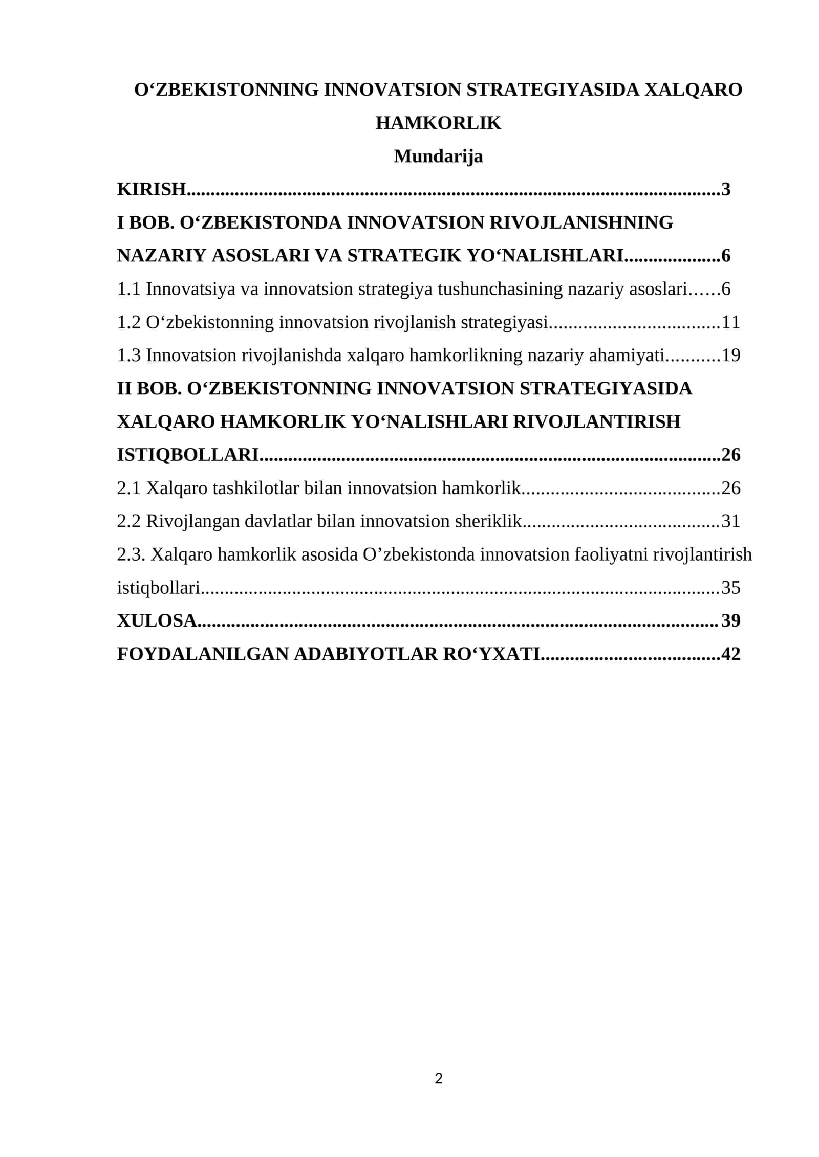 O‘ZBEKISTONNING INNOVATSION STRATEGIYASIDA XALQARO HAMKORLIK
