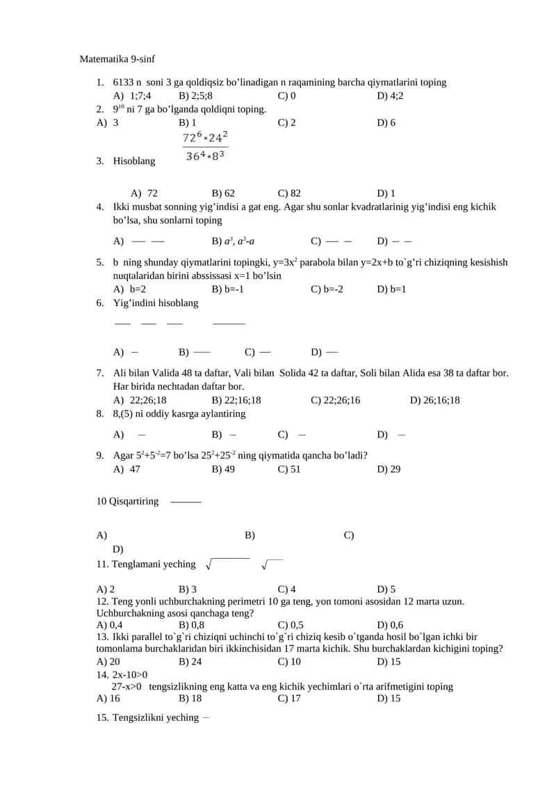 Matematika 9-sinf