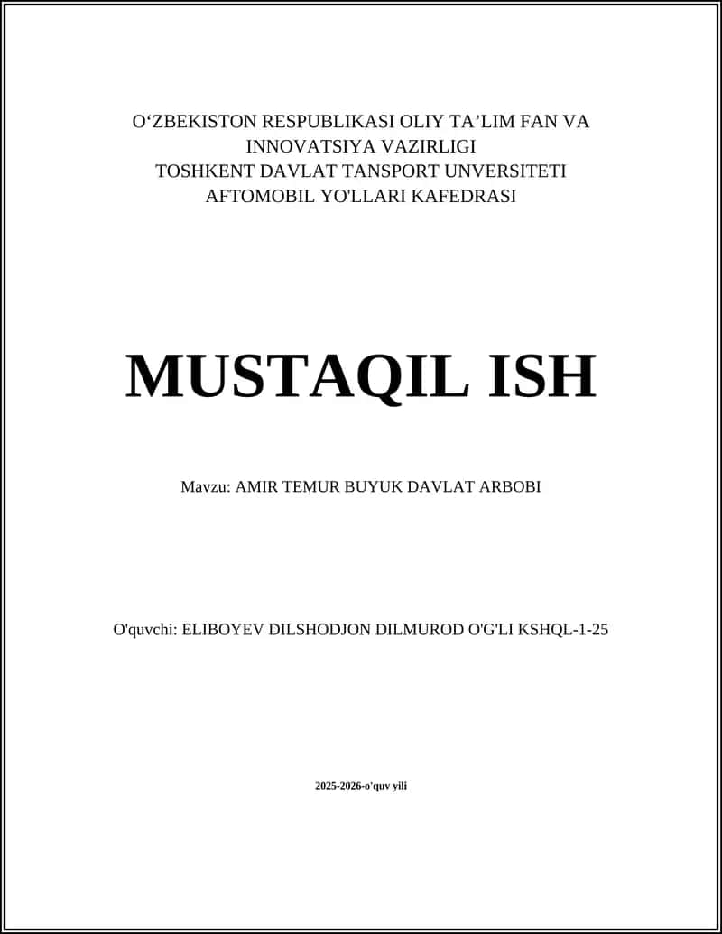 AMIR TEMUR BUYUK DAVLAT ARBOBI