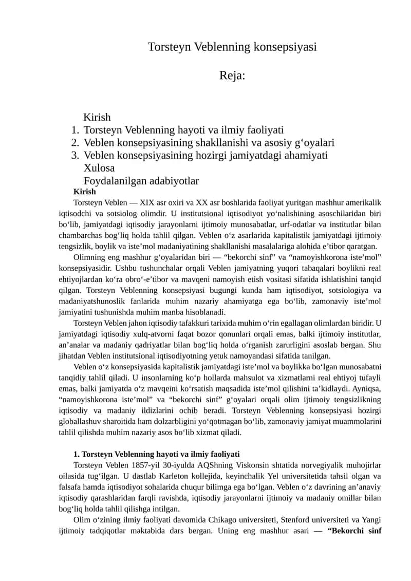Torsteyn Veblenning konsepsiyasi