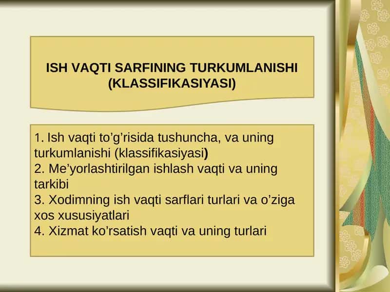Ish vaqti sarfining turkumlanishi