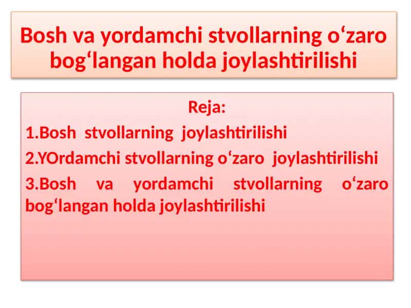 Bosh va yordamchi stvollarning o‘zaro bog‘langan holdajoylashtirilishi