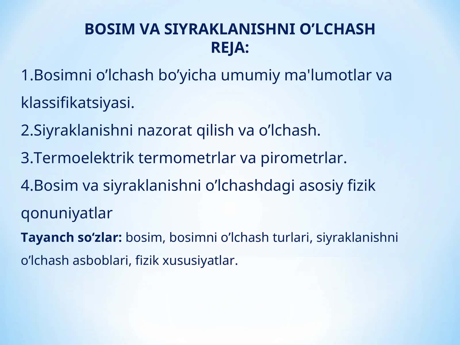 Bosim va siyraklanishni o'lchash