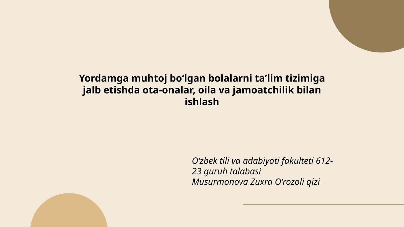 Yordamga muhtoj bolalarni ta'lim tizimiga jalb etish