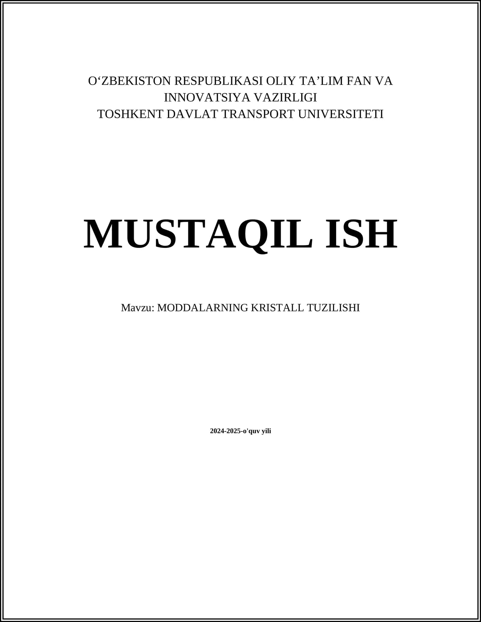 MODDALARNING KRISTALL TUZILISHI