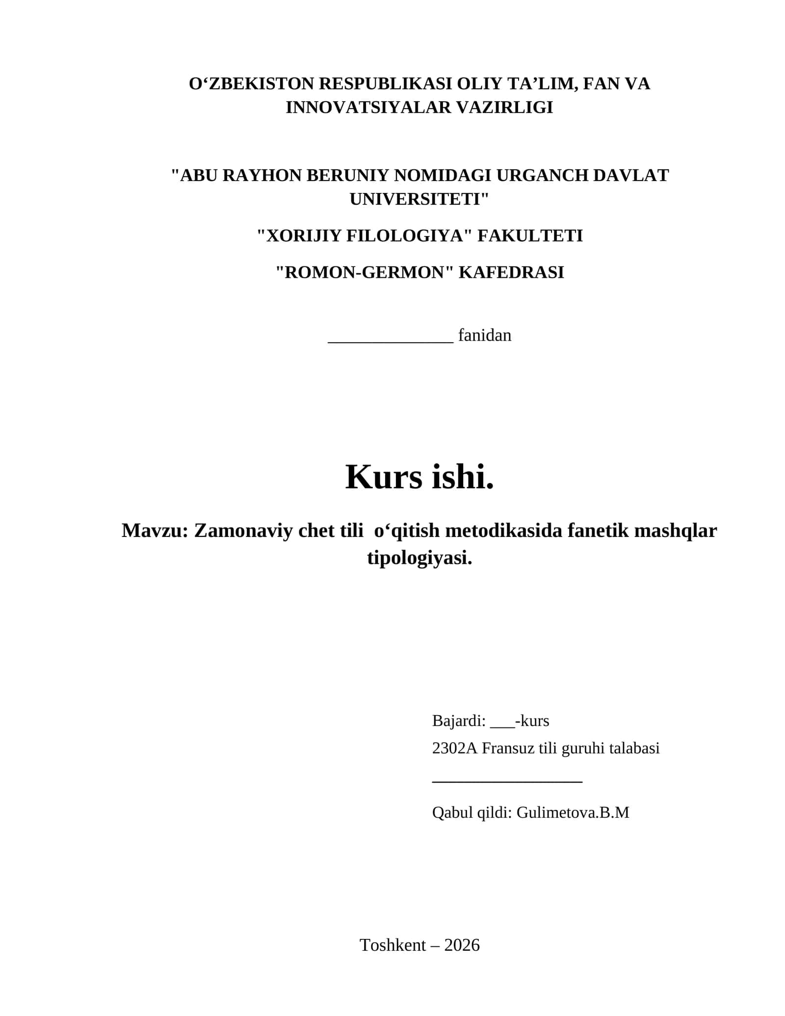 Zamonaviy chet tili  oʻqitish metodikasida fanetik mashqlar tipologiyasi.
