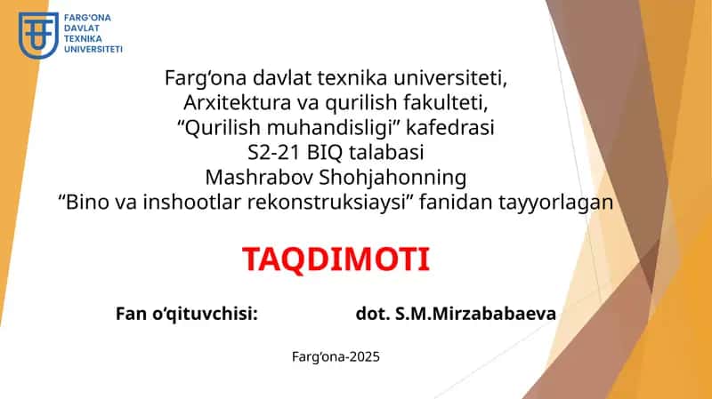 Bino elementlarida darz hosil bolish hususiyatlarini aniqlash