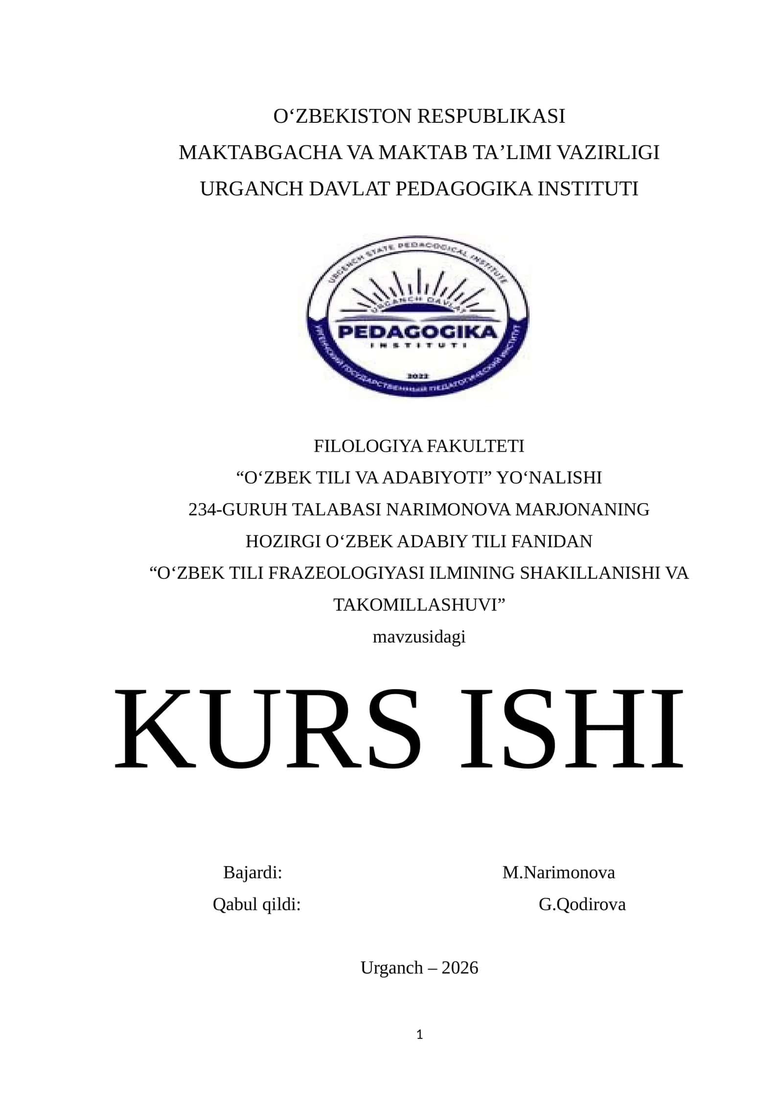 Oʻzbek tili frazeologiyasi ilmining shakillanishi va takomillashi