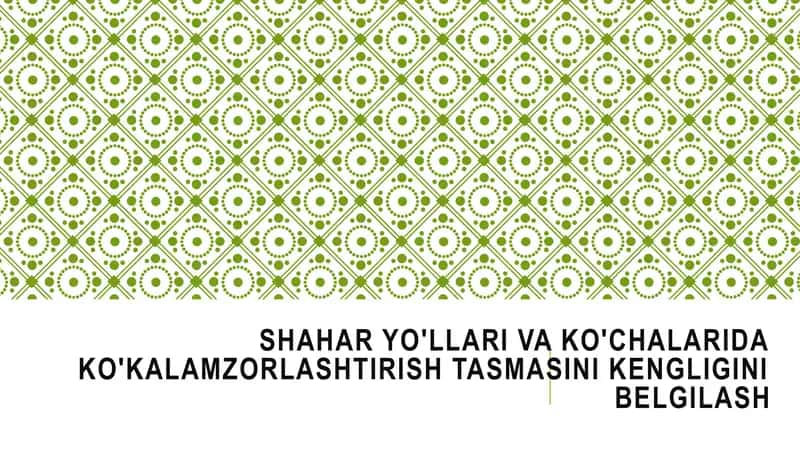 Shahar yo‘llari va ko‘chalarida ko‘kalamzorlashtirish tasmasi