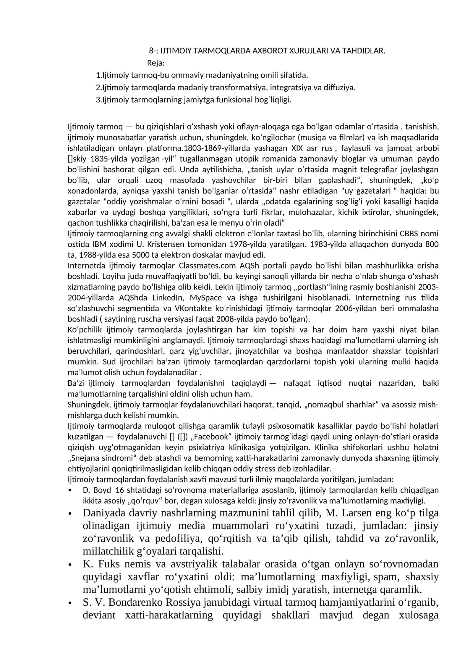 IJTIMOIY TARMOQLARDA AXBOROT XURUJLARI VA TAHDIDLAR