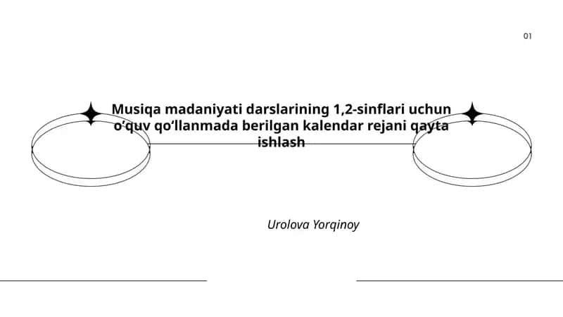 Musiqa madaniyati darslarining 1,2-sinflari uchun oʼquv qoʻllanmada berilgan kalendar rejani qayta ishlash