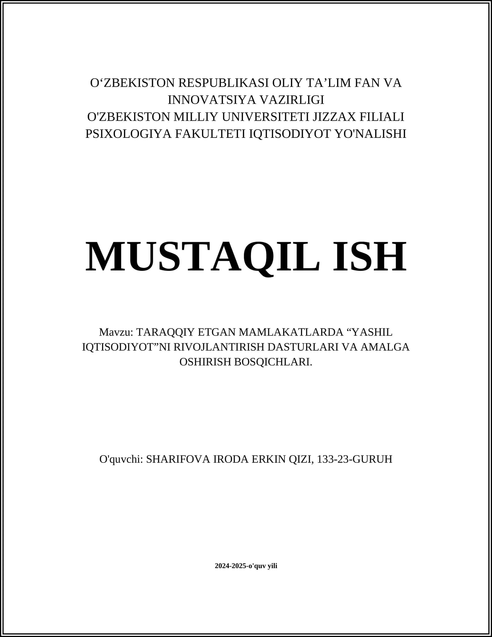 Yashil iqtisodiyot dasturi