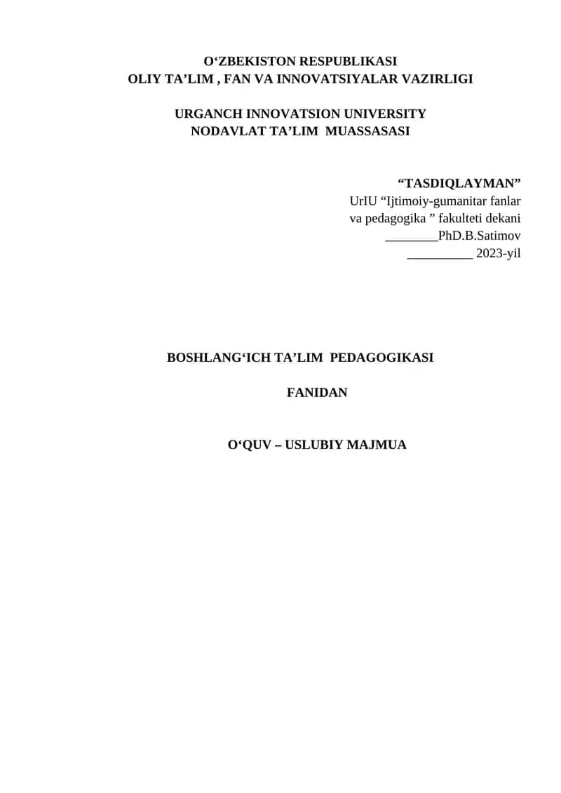 Boshlang‘ich ta’lim pedagogikasi